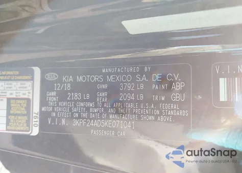 2019 Kia Forte Lxs from USA, damaged, VIN 3KPF24AD5KE071041